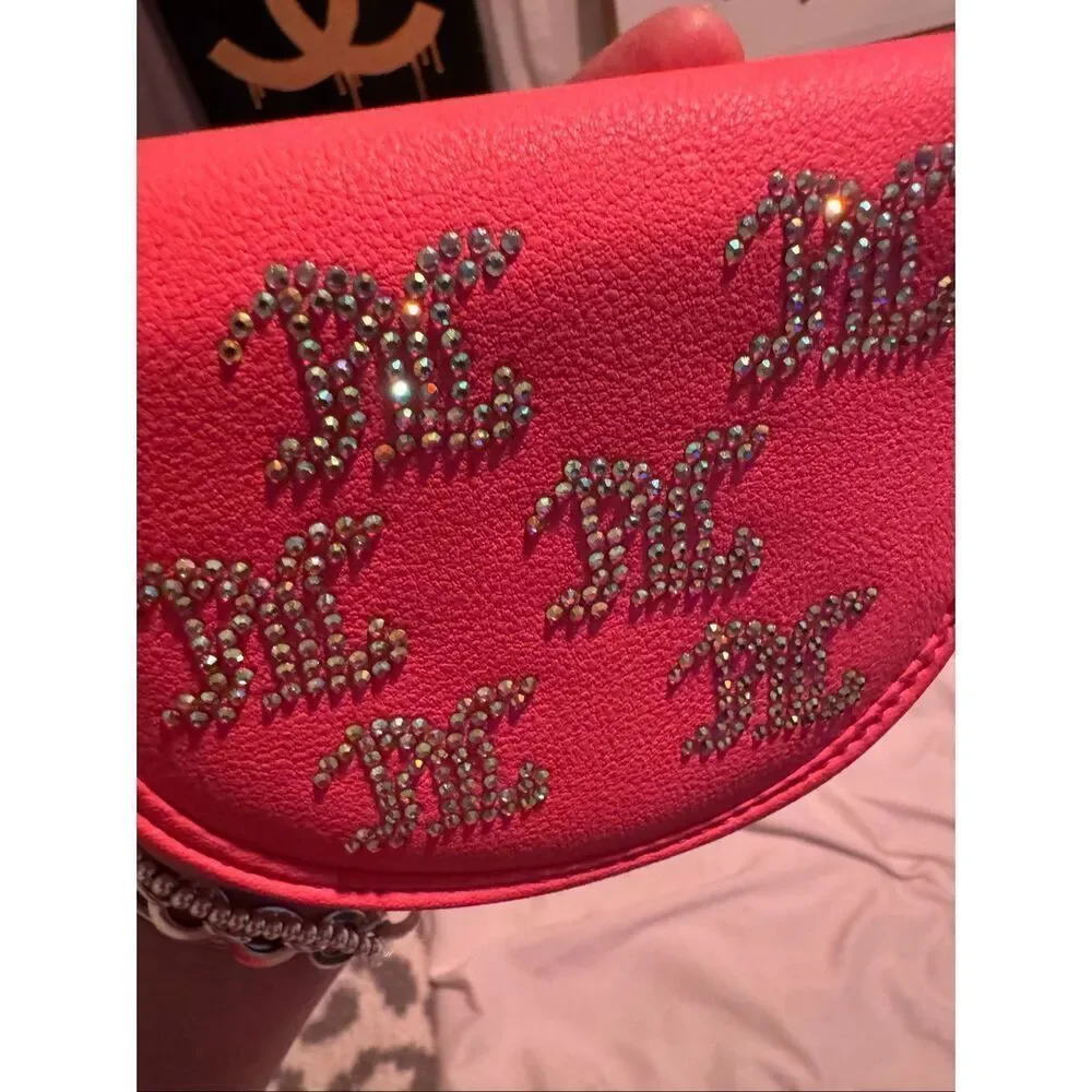 Juicy Couture half moon bling rhinestone logo mirror Wallet/card case pink